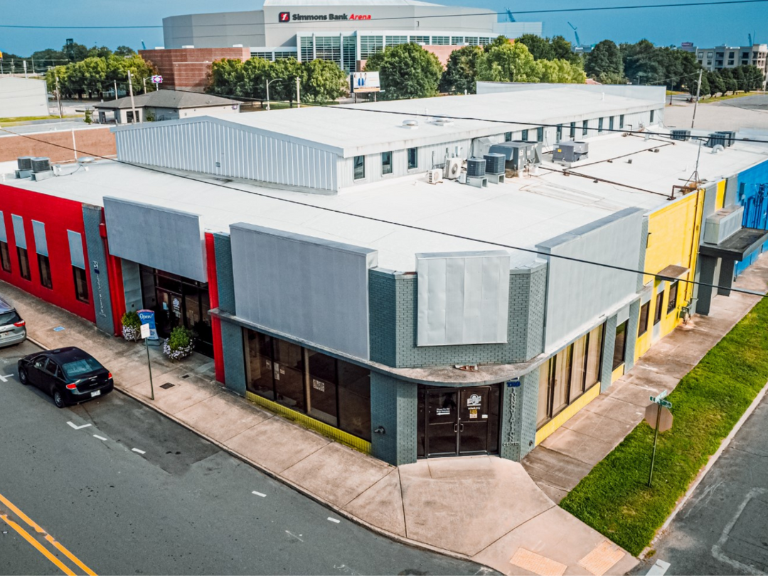 North Little Rock's Maker space, the Innovation Hub is a  large Commercial building with colorful facade and murals on a street corner located at 204 E. 4th St, north Little Rock Arkansas 72114