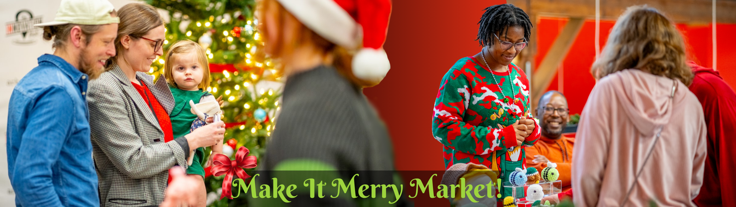 People at the Make It Merry Christmas market event with a festive atmosphere.