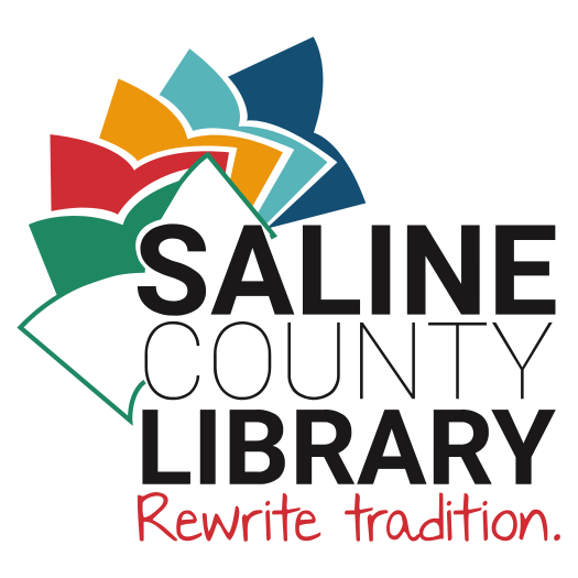 Logo of Saline County Library with colorful design elements on a white background
