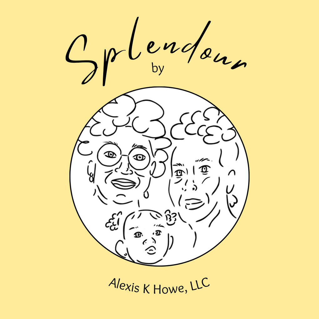 Logo with faces in a circle on a yellow background, featuring the text 'Splendour by Alexis K Howe, LLC'.